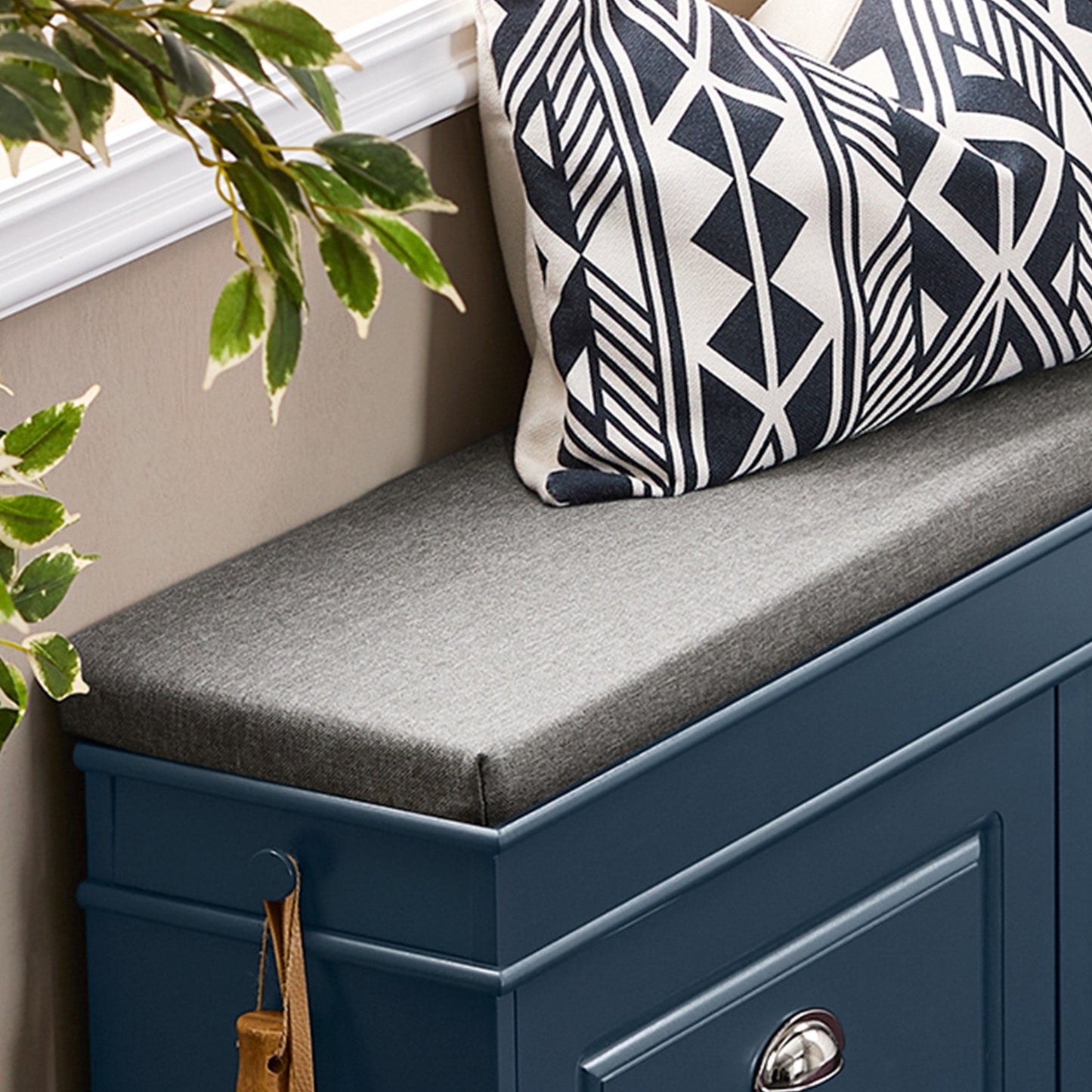 SoBuy Meuble et banc à chaussures couloir - 2 abattants - avec coussin amovible - couloir étroit - bois laqué - L104 x P24 x H51 cm - bleu