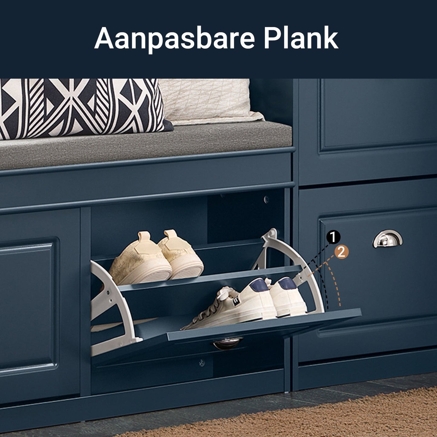 SoBuy Meuble et banc à chaussures couloir - 2 abattants - avec coussin amovible - couloir étroit - bois laqué - L104 x P24 x H51 cm - bleu