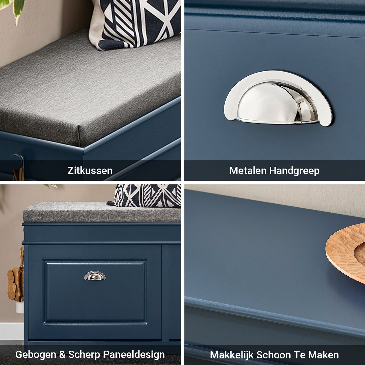 SoBuy Meuble et banc à chaussures couloir - 2 abattants - avec coussin amovible - couloir étroit - bois laqué - L104 x P24 x H51 cm - bleu