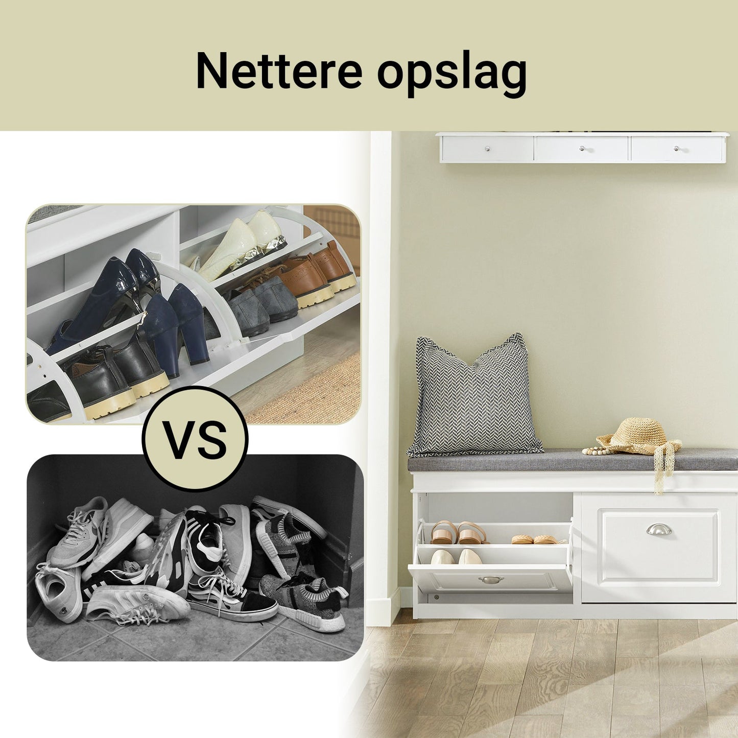 SoBuy Meuble à chaussures avec coussin d'assise et rabats - Meuble à chaussures pour couloir étroit - Blanc - 104 x 24 x 51 cm