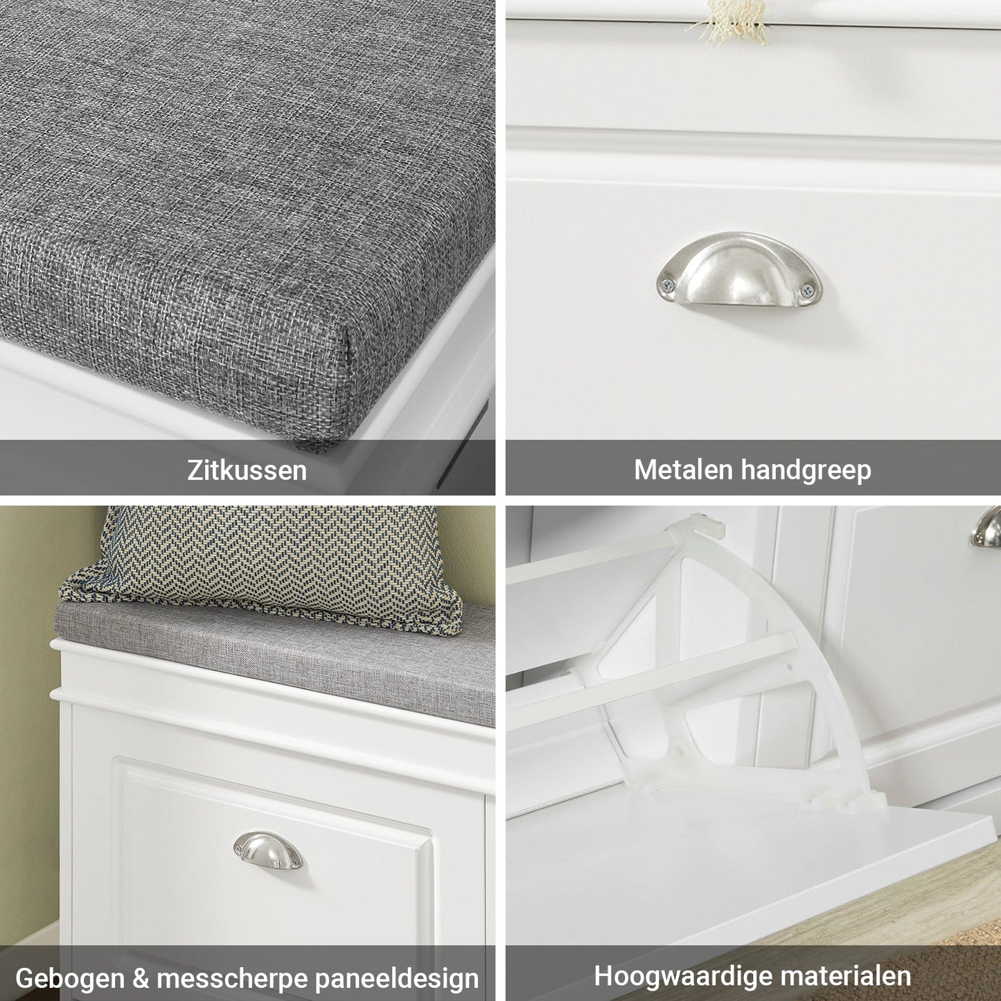 SoBuy Meuble à chaussures avec coussin d'assise et rabats - Meuble à chaussures pour couloir étroit - Blanc - 104 x 24 x 51 cm