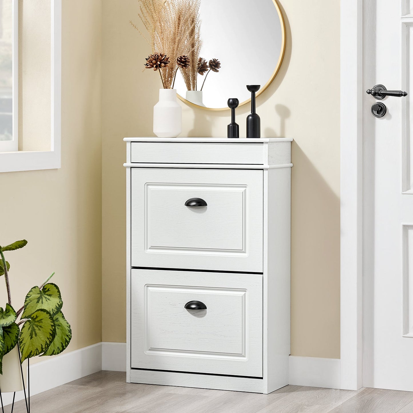 SoBuy FSR78-WG Meuble à chaussures avec 2 abattants, 8 paires, couloir et entrée, 54 x 24 x 82 cm, blanc avec effet bois vieilli