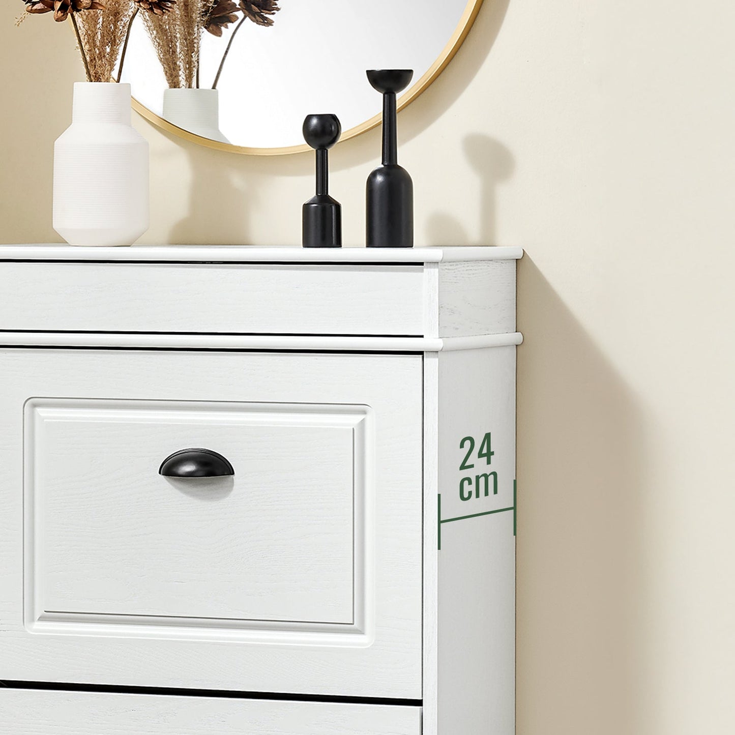 SoBuy FSR78-WG Meuble à chaussures avec 2 abattants, 8 paires, couloir et entrée, 54 x 24 x 82 cm, blanc avec effet bois vieilli