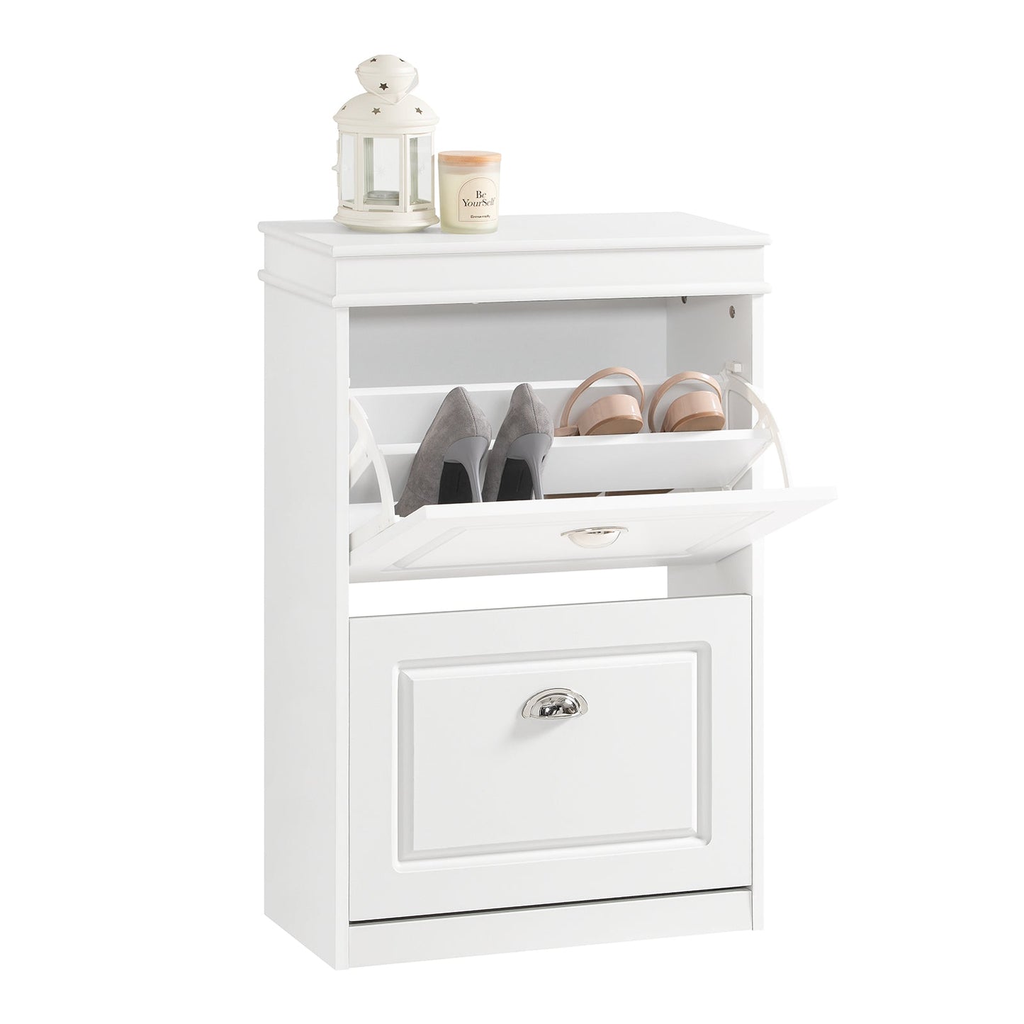 SoBuy Meuble à chaussures étroit avec 2 abattants - blanc - 24 x 60 x 102 cm