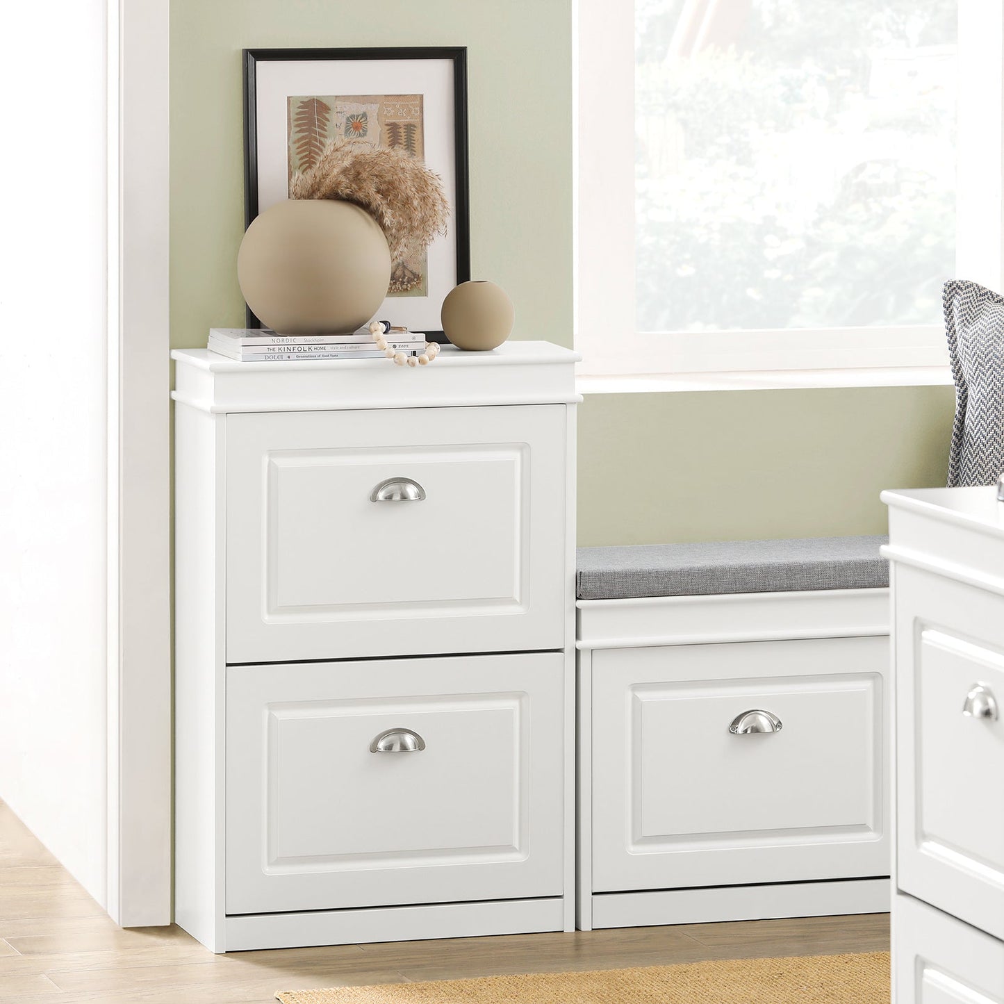 SoBuy Meuble à chaussures étroit avec 2 abattants - blanc - 24 x 60 x 102 cm