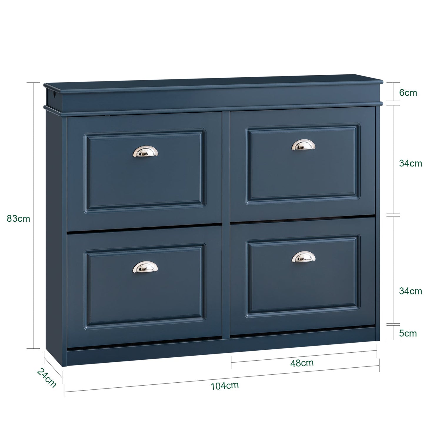 SoBuy Meuble à chaussures avec 4 abattants - Meuble à chaussures étroit pour le couloir et l'entrée - 105x24x83 cm - Bleu