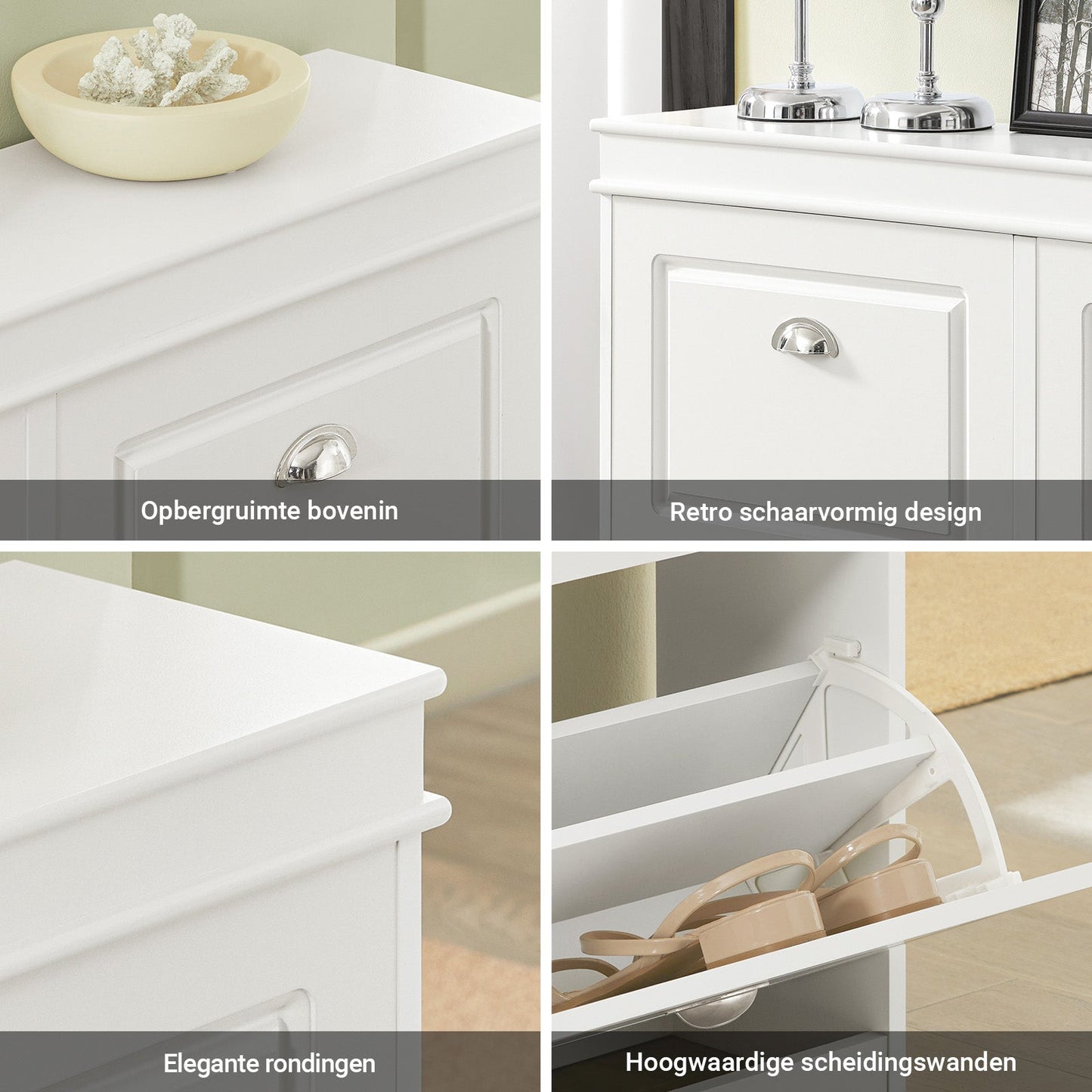 SoBuy FSR79-W Armoire à chaussures à 4 volets - 105x24x83 cm - blanc - espace pour 16 paires de chaussures