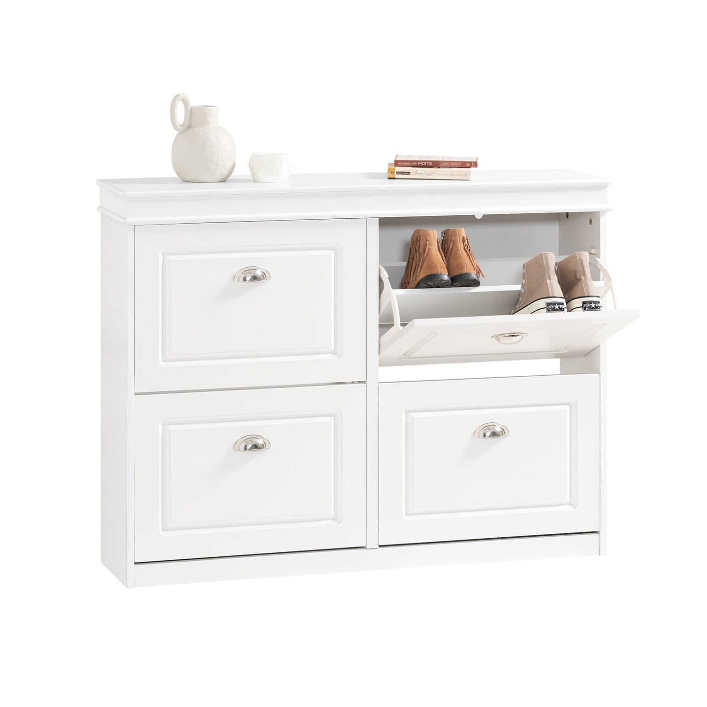SoBuy FSR79-W Armoire à chaussures à 4 volets - 105x24x83 cm - blanc - espace pour 16 paires de chaussures
