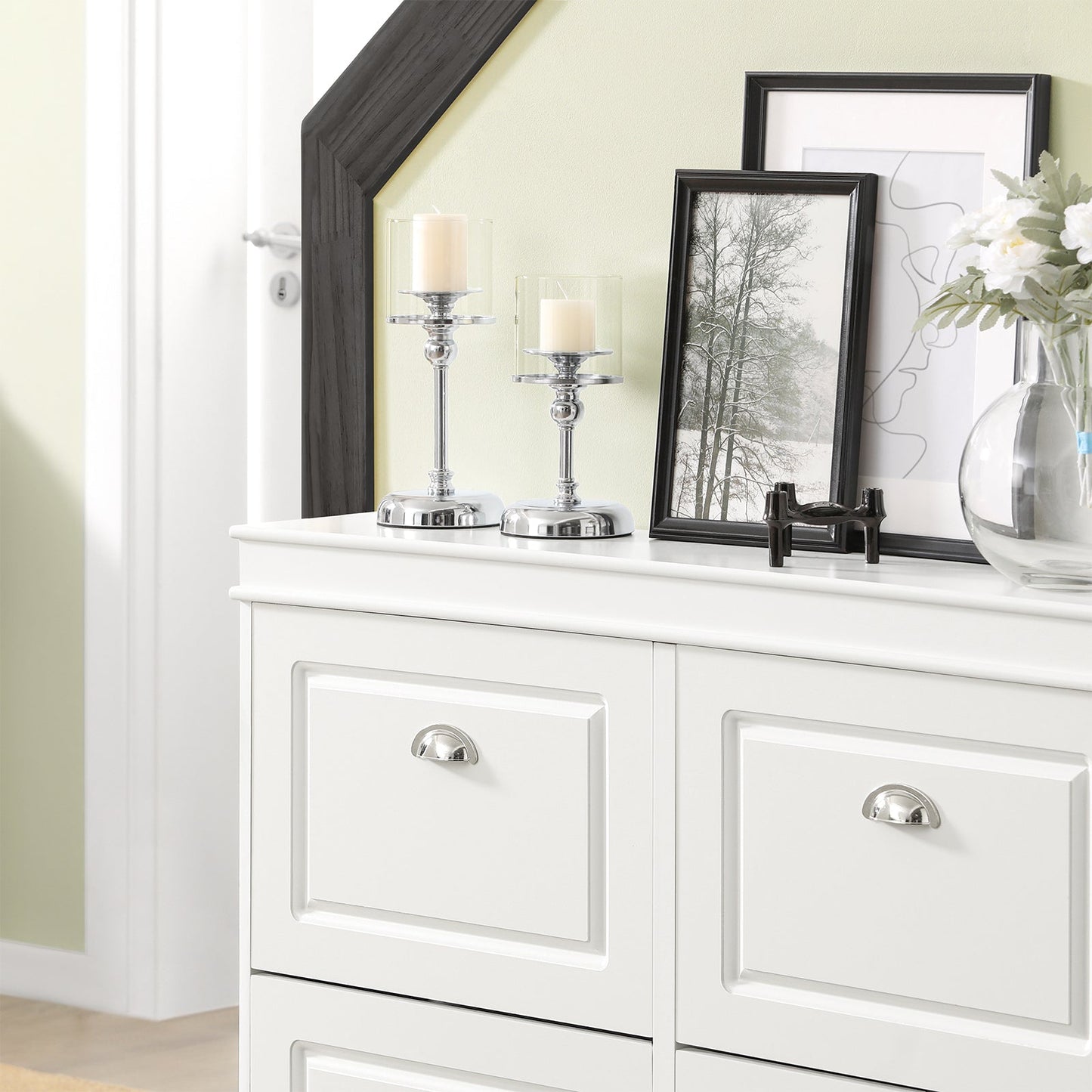 SoBuy FSR79-W Armoire à chaussures à 4 volets - 105x24x83 cm - blanc - espace pour 16 paires de chaussures