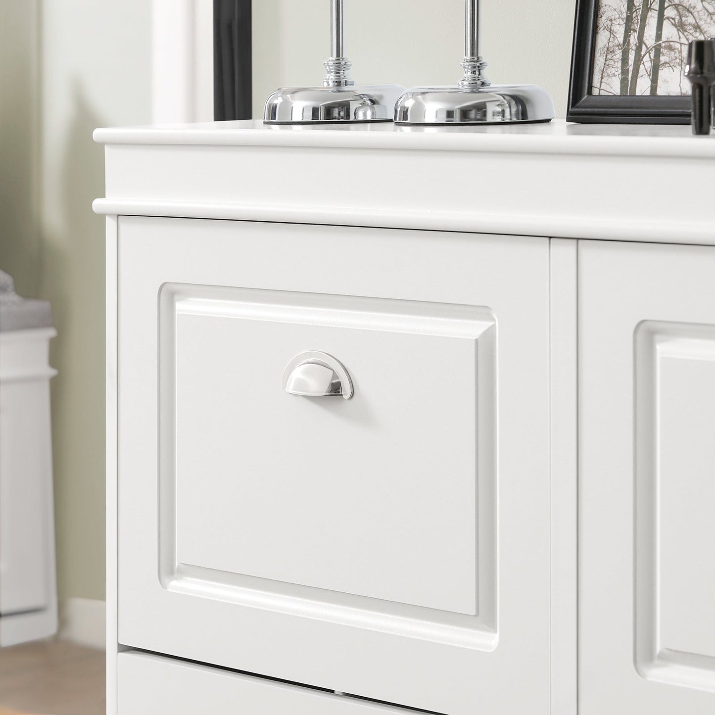 SoBuy FSR79-W Armoire à chaussures à 4 volets - 105x24x83 cm - blanc - espace pour 16 paires de chaussures