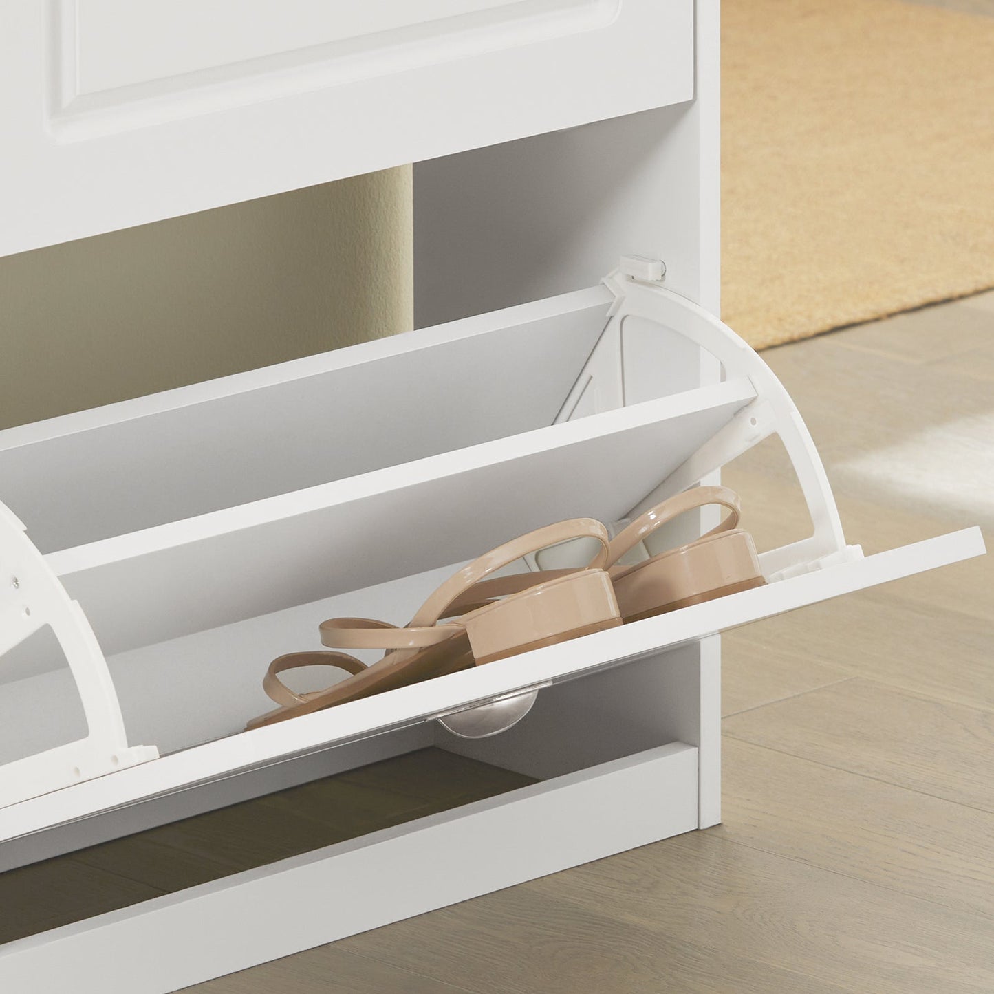 SoBuy FSR79-W Armoire à chaussures à 4 volets - 105x24x83 cm - blanc - espace pour 16 paires de chaussures