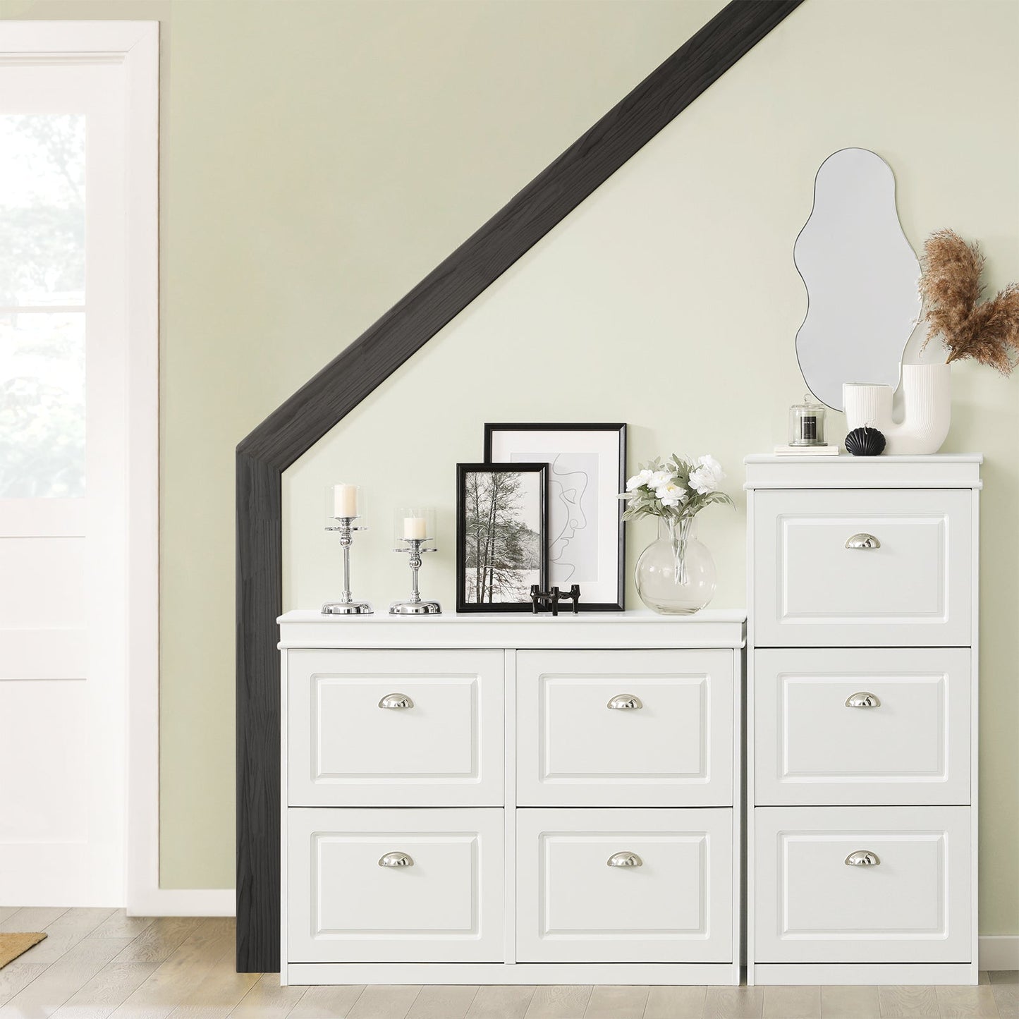 SoBuy FSR79-W Armoire à chaussures à 4 volets - 105x24x83 cm - blanc - espace pour 16 paires de chaussures