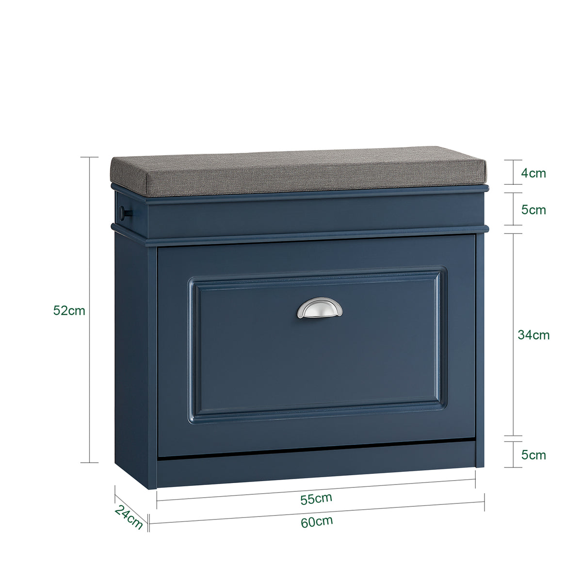 SoBuy Meuble à chaussures avec coussin d'assise et rangement - Bleu - 60 x 24 x 52 cm
