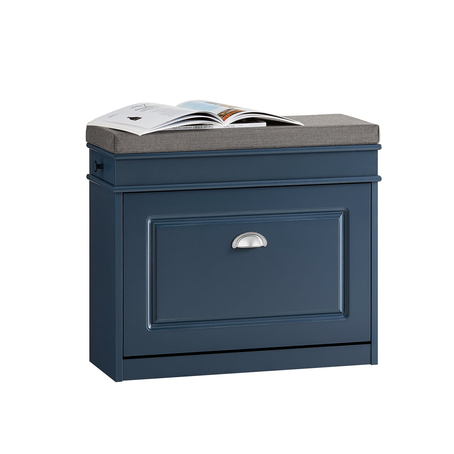 SoBuy Meuble à chaussures avec coussin d'assise et rangement - Bleu - 60 x 24 x 52 cm
