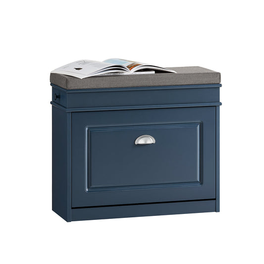 SoBuy Meuble à chaussures avec coussin d'assise et rangement - Bleu - 60 x 24 x 52 cm
