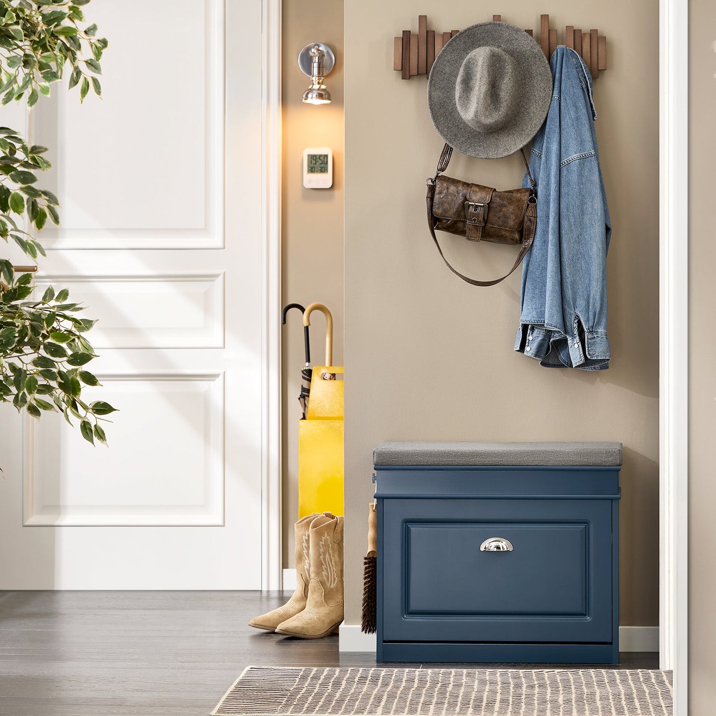 SoBuy Meuble à chaussures avec coussin d'assise et rangement - Bleu - 60 x 24 x 52 cm