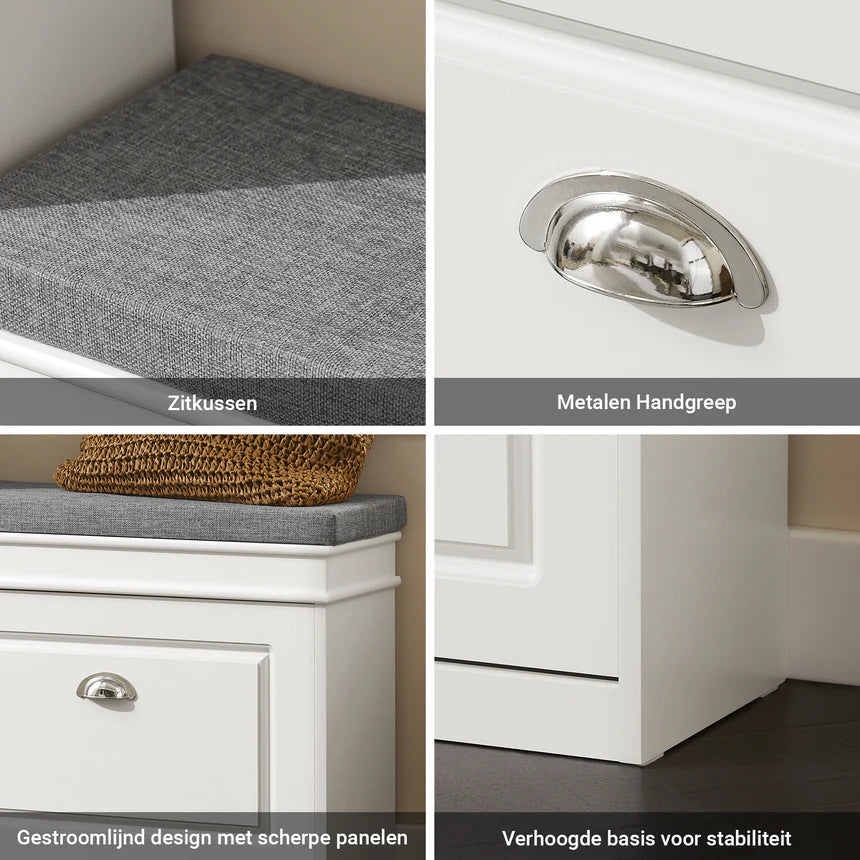SoBuy - Meuble à chaussures - 60 x 24 x 51 cm - siège rembourré, rangement caché et construction en MDF E1 - pour l'entrée et la chambre - bois blanc