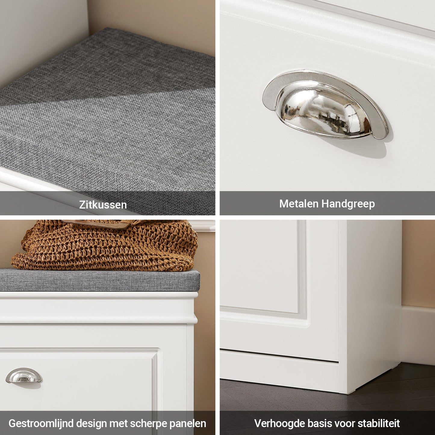 SoBuy Banc à chaussures avec rangement et coussin d'assise - blanc - 75 x 24 x 51 cm - Meuble d'entrée compact avec rabat