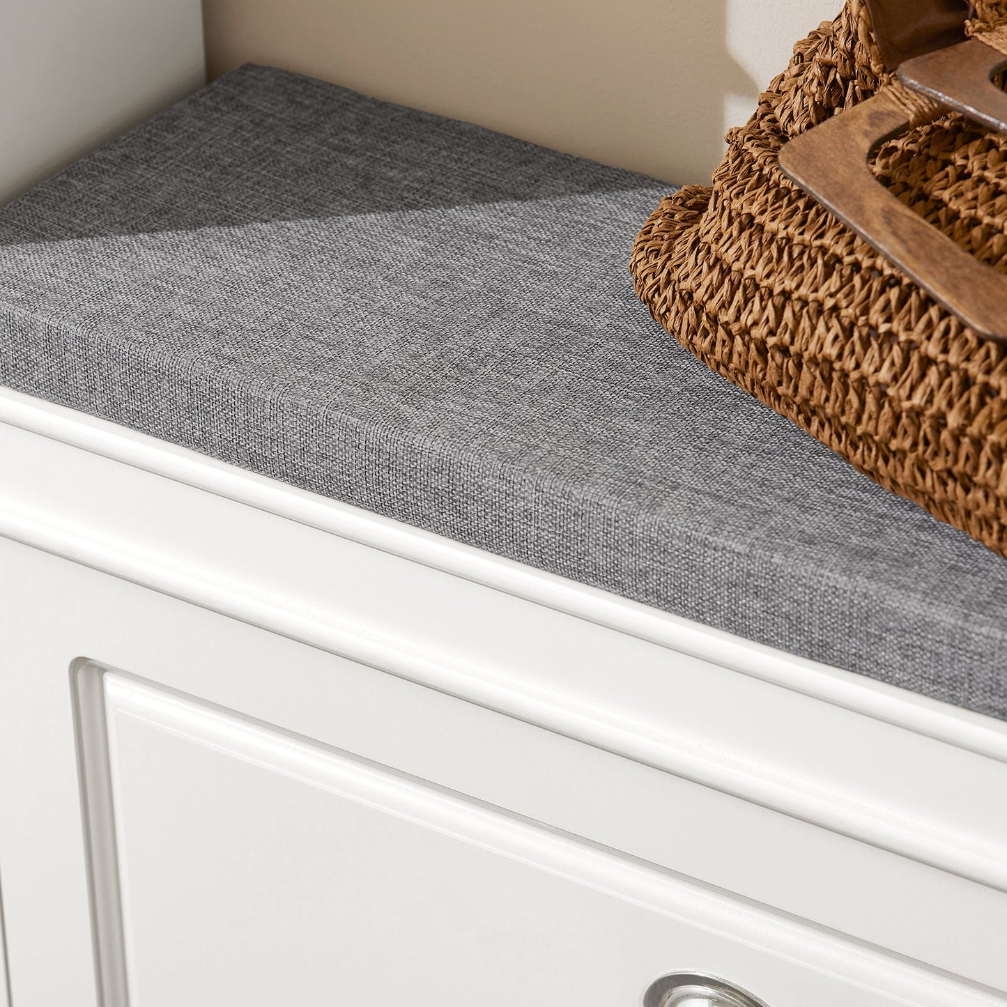 SoBuy Banc à chaussures avec rangement et coussin d'assise - blanc - 75 x 24 x 51 cm - Meuble d'entrée compact avec rabat