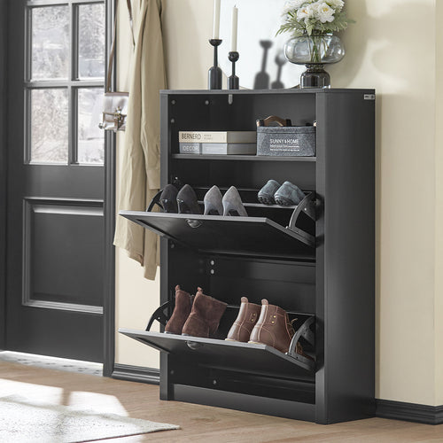 SoBuy Armoire à chaussures - 2 volets - 80 x 24 x 110 cm - Anthracite
