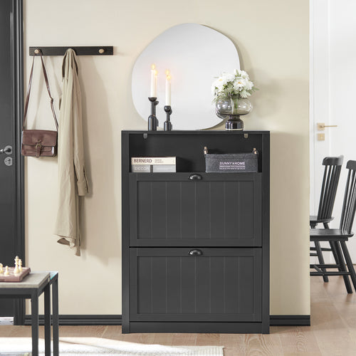 SoBuy Armoire à chaussures - 2 volets - 80 x 24 x 110 cm - Anthracite