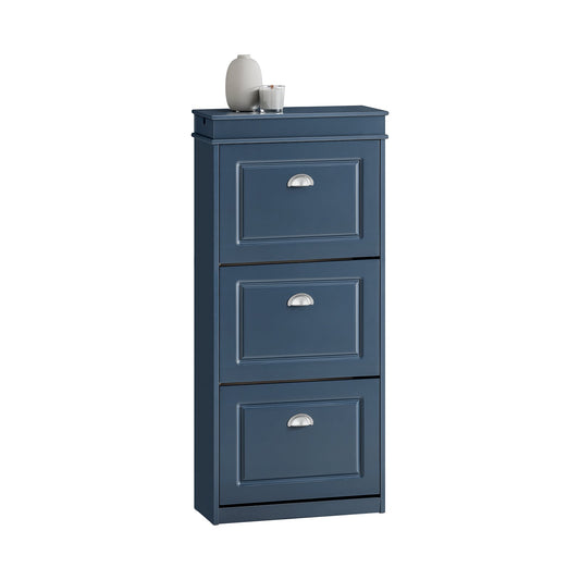 SoBuy Meuble à chaussures avec 3 abattants et tiroir - Rangement étroit pour chaussures dans l'entrée - Bleu - 53 x 24 x 118 cm