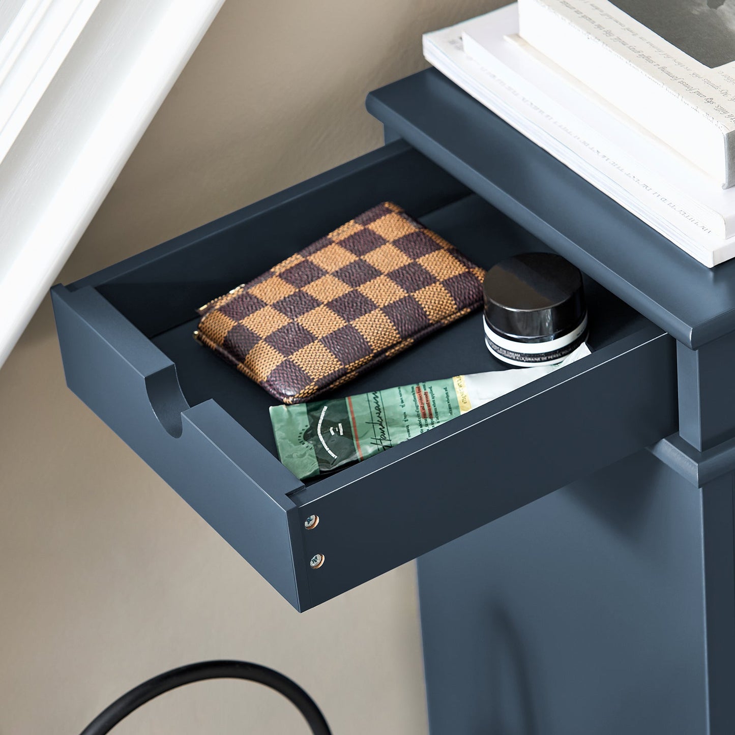 SoBuy Meuble à chaussures avec 3 abattants et tiroir - Rangement étroit pour chaussures dans l'entrée - Bleu - 53 x 24 x 118 cm