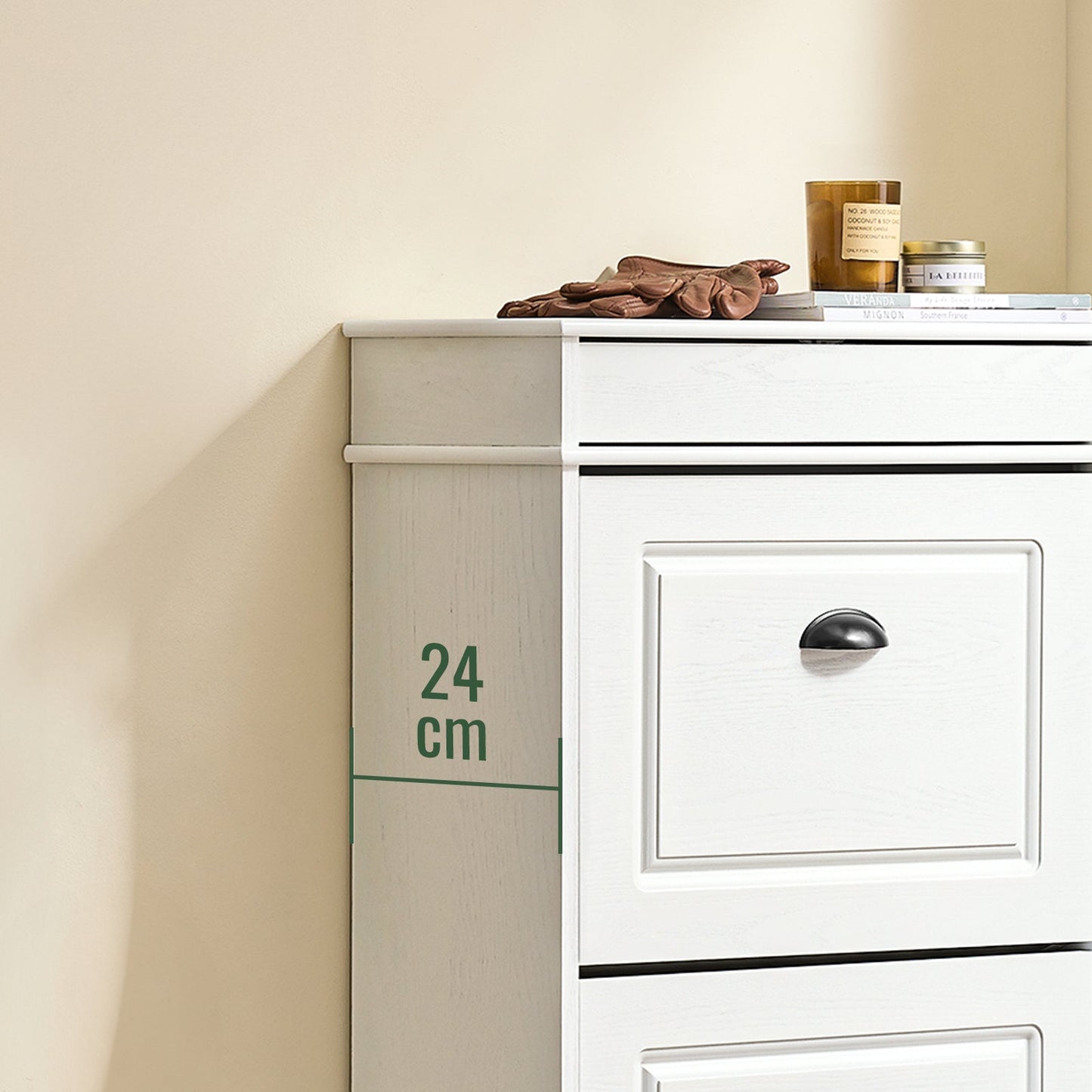 SoBuy FSR94-WG Meuble à chaussures 3 volets 12 paires, 53 x 24 x 118 cm, effet bois vieilli/blanc