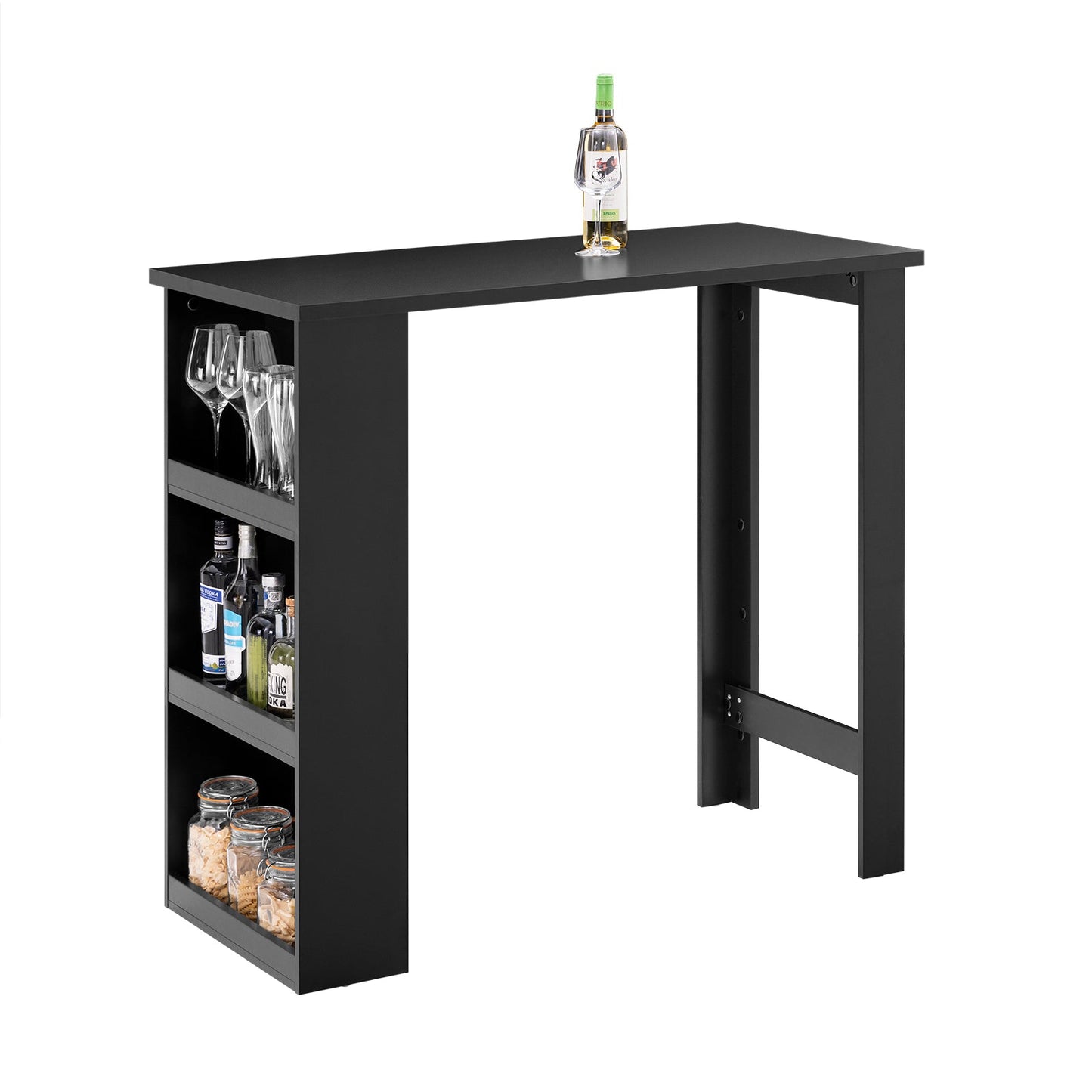 SoBuy FWT17-II-SCH Table de cuisine haute - Table de bar sur pied avec étagères de rangement pour les petits espaces - Noir - 112 x 57 x 106 cm