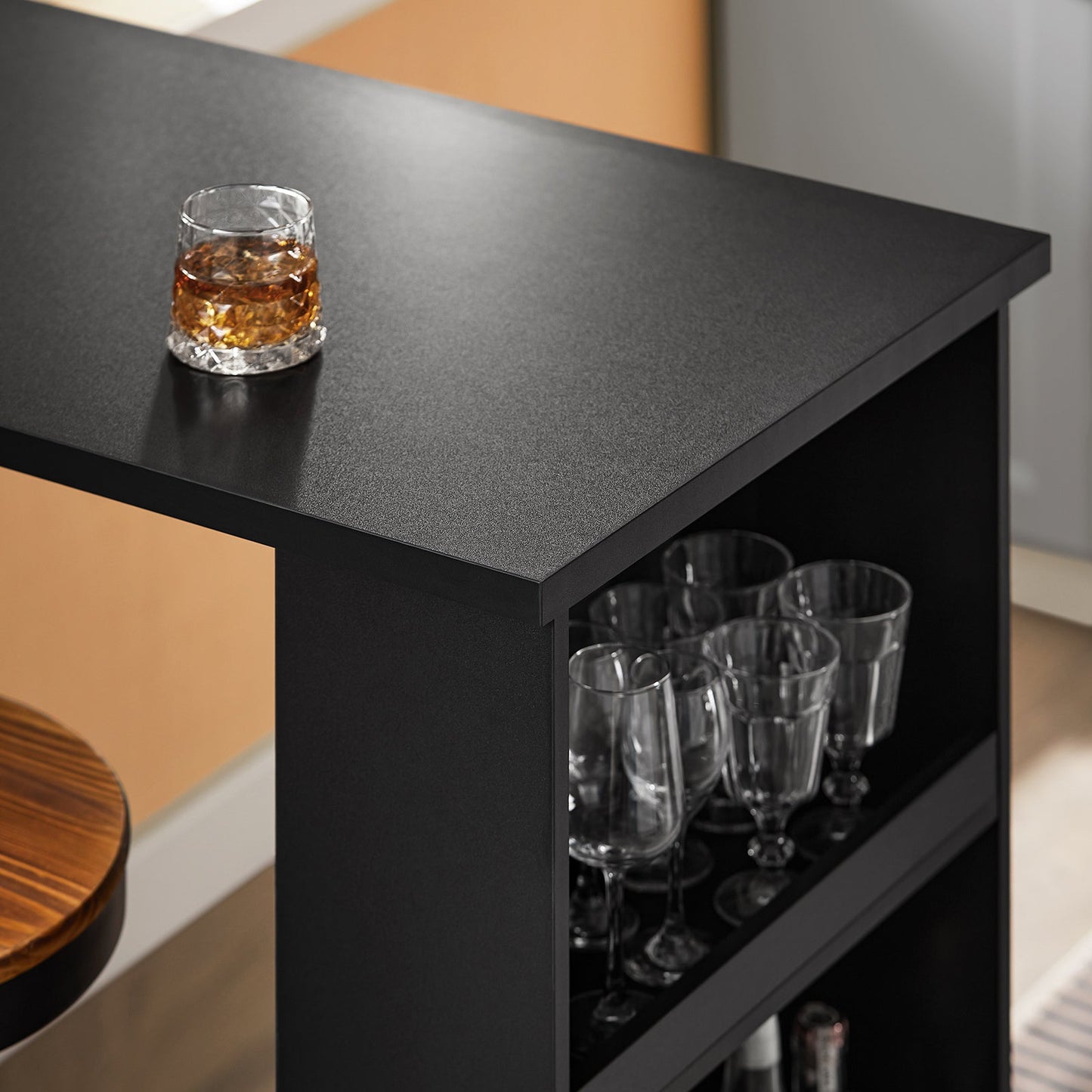 SoBuy FWT17-II-SCH Table de cuisine haute - Table de bar sur pied avec étagères de rangement pour les petits espaces - Noir - 112 x 57 x 106 cm