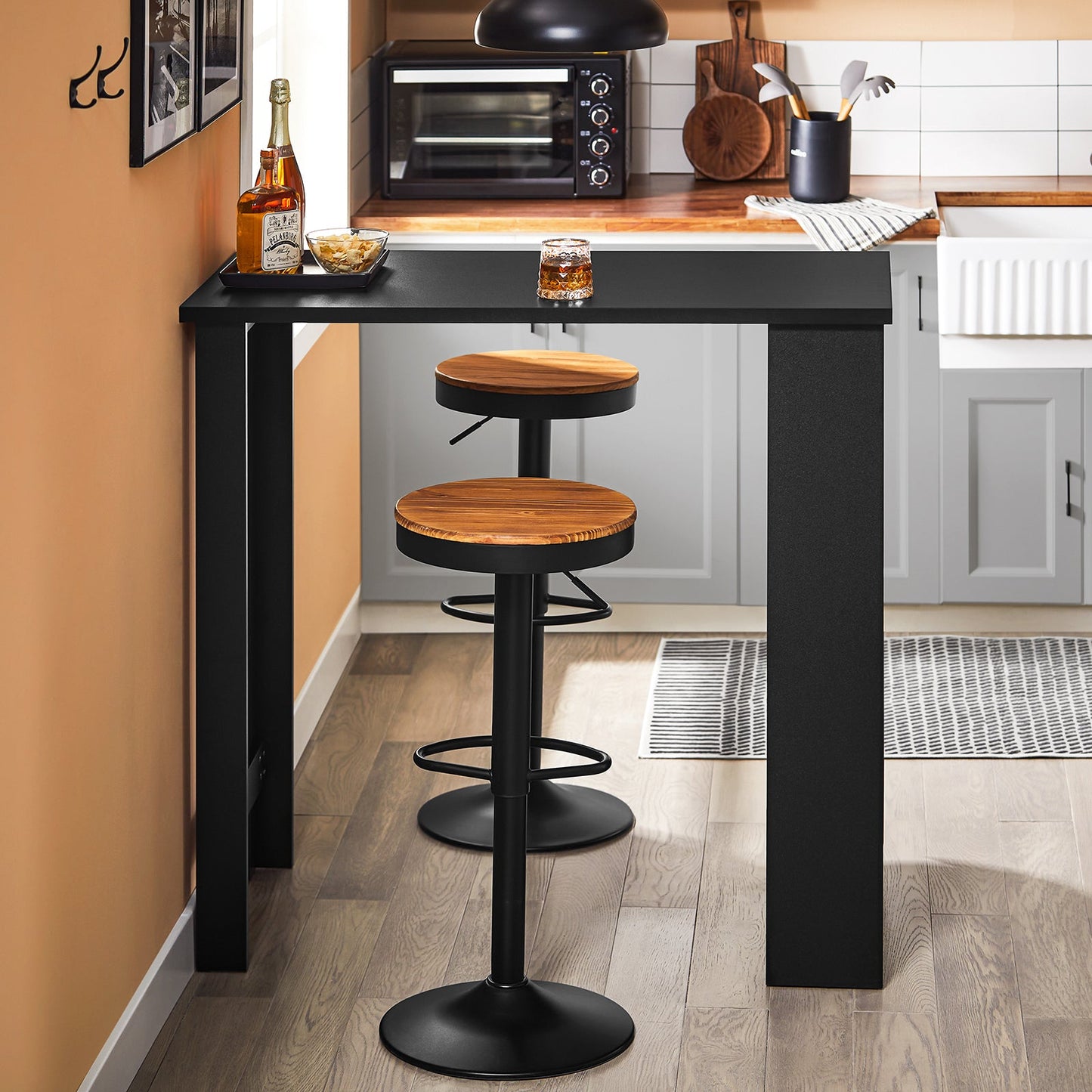 SoBuy FWT17-II-SCH Table de cuisine haute - Table de bar sur pied avec étagères de rangement pour les petits espaces - Noir - 112 x 57 x 106 cm