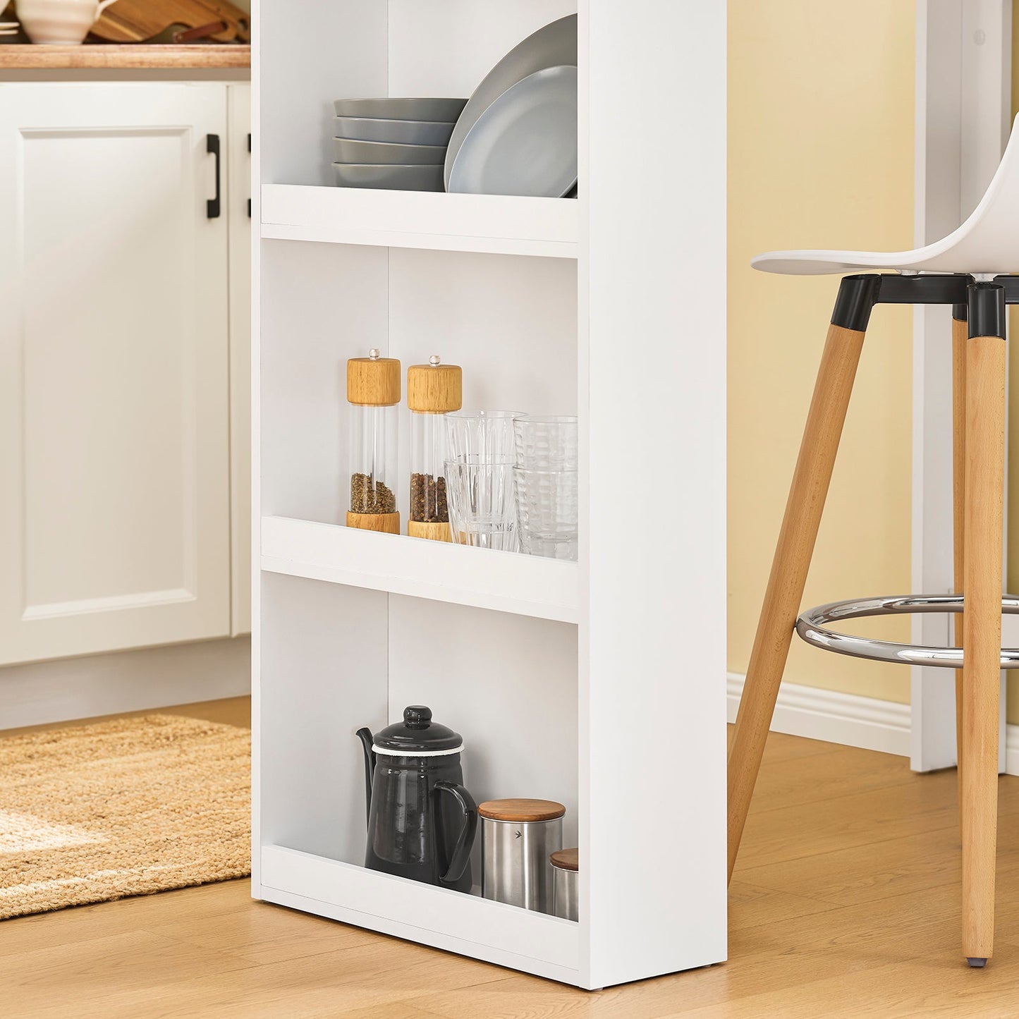 SoBuy FWT17-II-W Table de bar - Table de cuisine haute avec rangement - Table debout compacte pour la cuisine, le salon ou le bar à café - Blanc - 112 x 57 x 106 cm