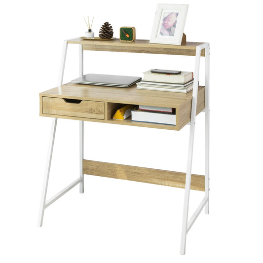 SoBuy - Bureau avec rangement - Rural - Max. 75 kg - 81 x 50 x 100 cm - Blanc/ Naturel