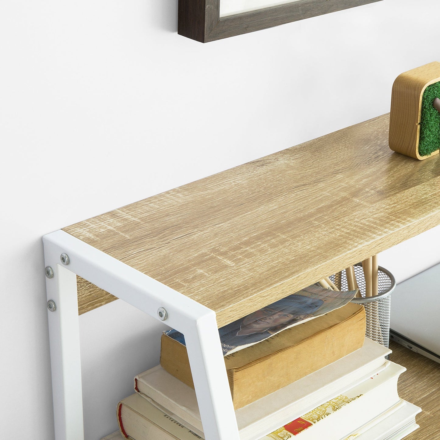 SoBuy - Bureau avec rangement - Rural - Max. 75 kg - 81 x 50 x 100 cm - Blanc/ Naturel