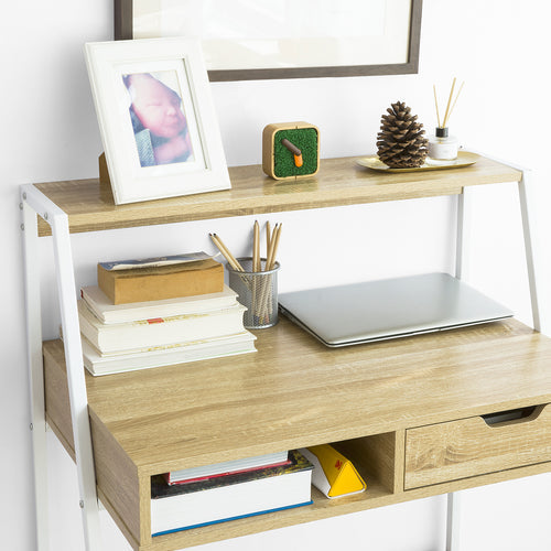SoBuy - Bureau avec rangement - Rural - Max. 75 kg - 81 x 50 x 100 cm - Blanc/ Naturel