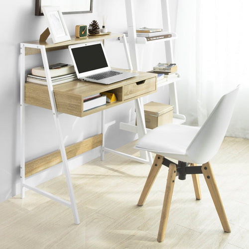 SoBuy - Bureau avec rangement - Rural - Max. 75 kg - 81 x 50 x 100 cm - Blanc/ Naturel