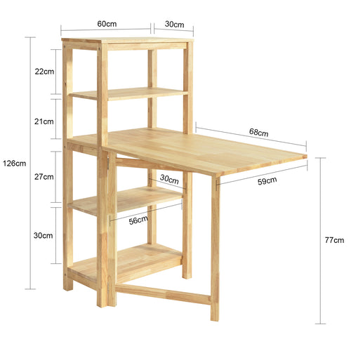 SoBuy - Table de salle à manger pliante avec meuble de rangement - Max, 75 kg - 126 x 60 x 98 cm - Naturel
