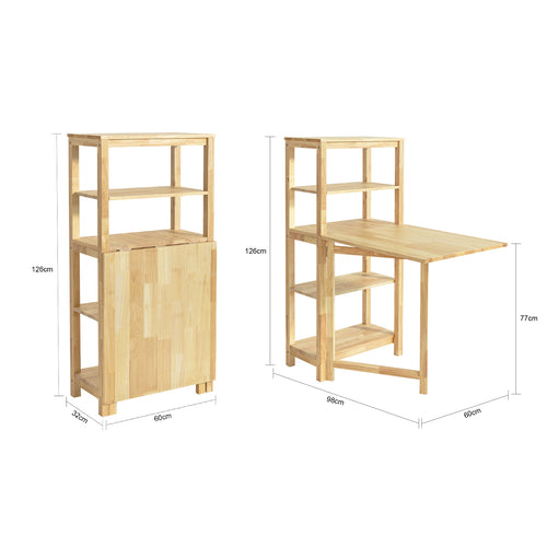 SoBuy - Table de salle à manger pliante avec meuble de rangement - Max, 75 kg - 126 x 60 x 98 cm - Naturel