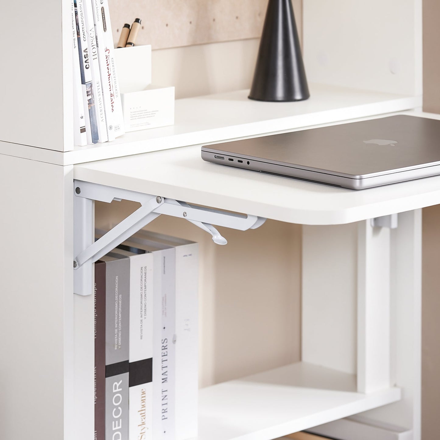 SoBuy FWT92-H-W Table d'écriture et d'ordinateur pliable avec 5 étagères - blanc, 64 x 145 x 58 cm