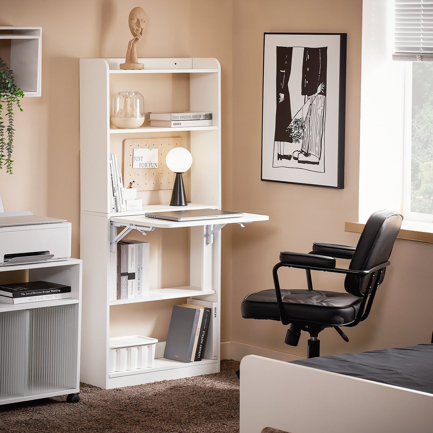 SoBuy FWT92-H-W Table d'écriture et d'ordinateur pliable avec 5 étagères - blanc, 64 x 145 x 58 cm