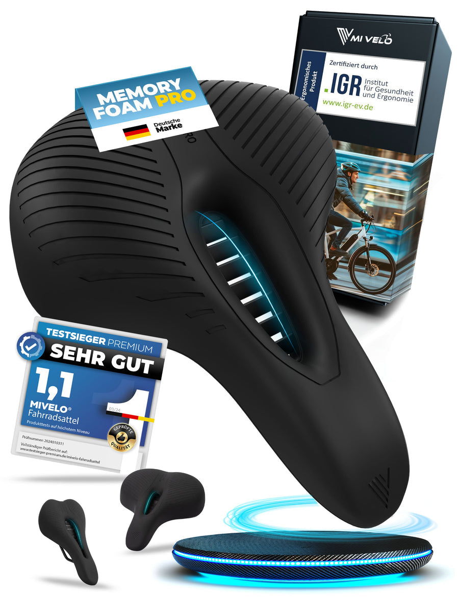 Selle de vélo MIVELO - Mousse à mémoire de forme - 100% étanche - Universelle - Noire