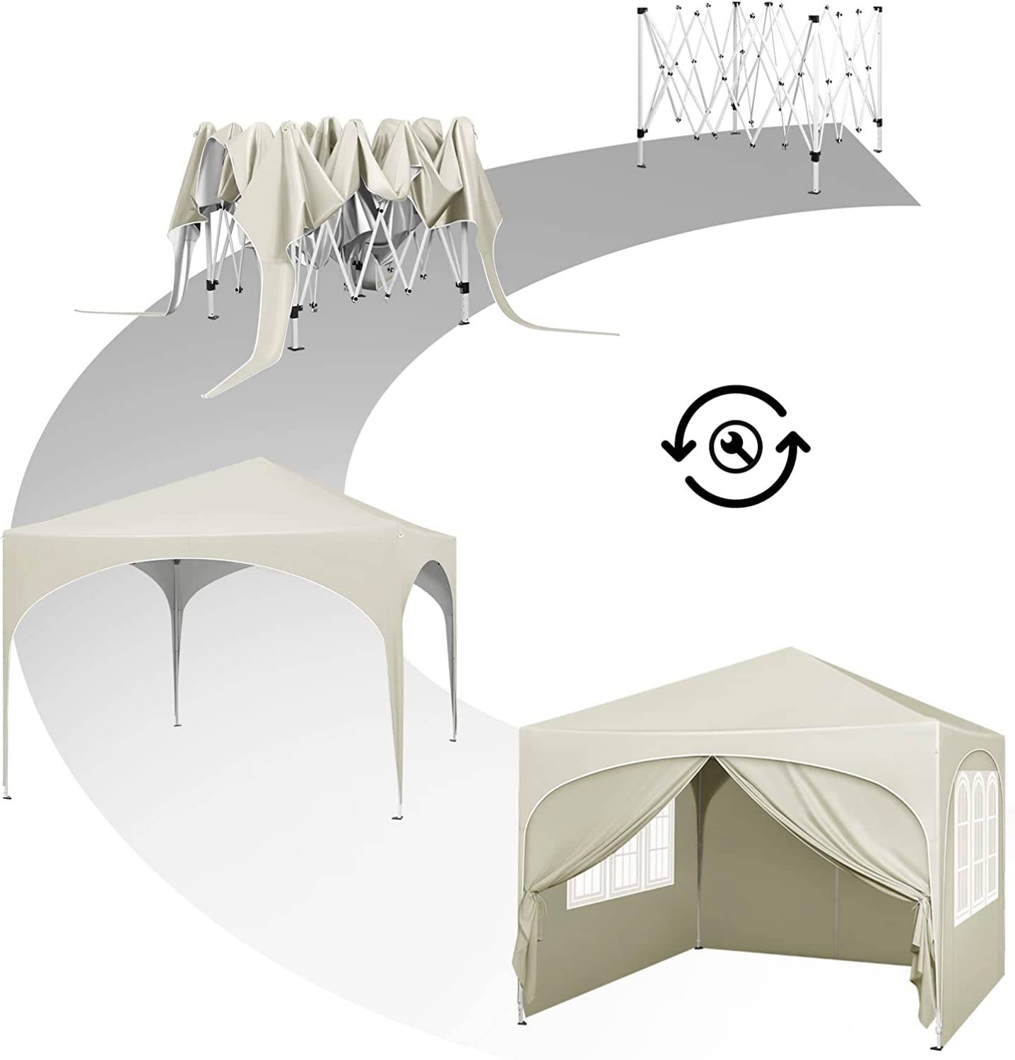 Woltu Pavillon pliable 3x3 m - Beige - Hydrofuge UV50+ - Hauteur réglable - Avec côtés et sac de transport