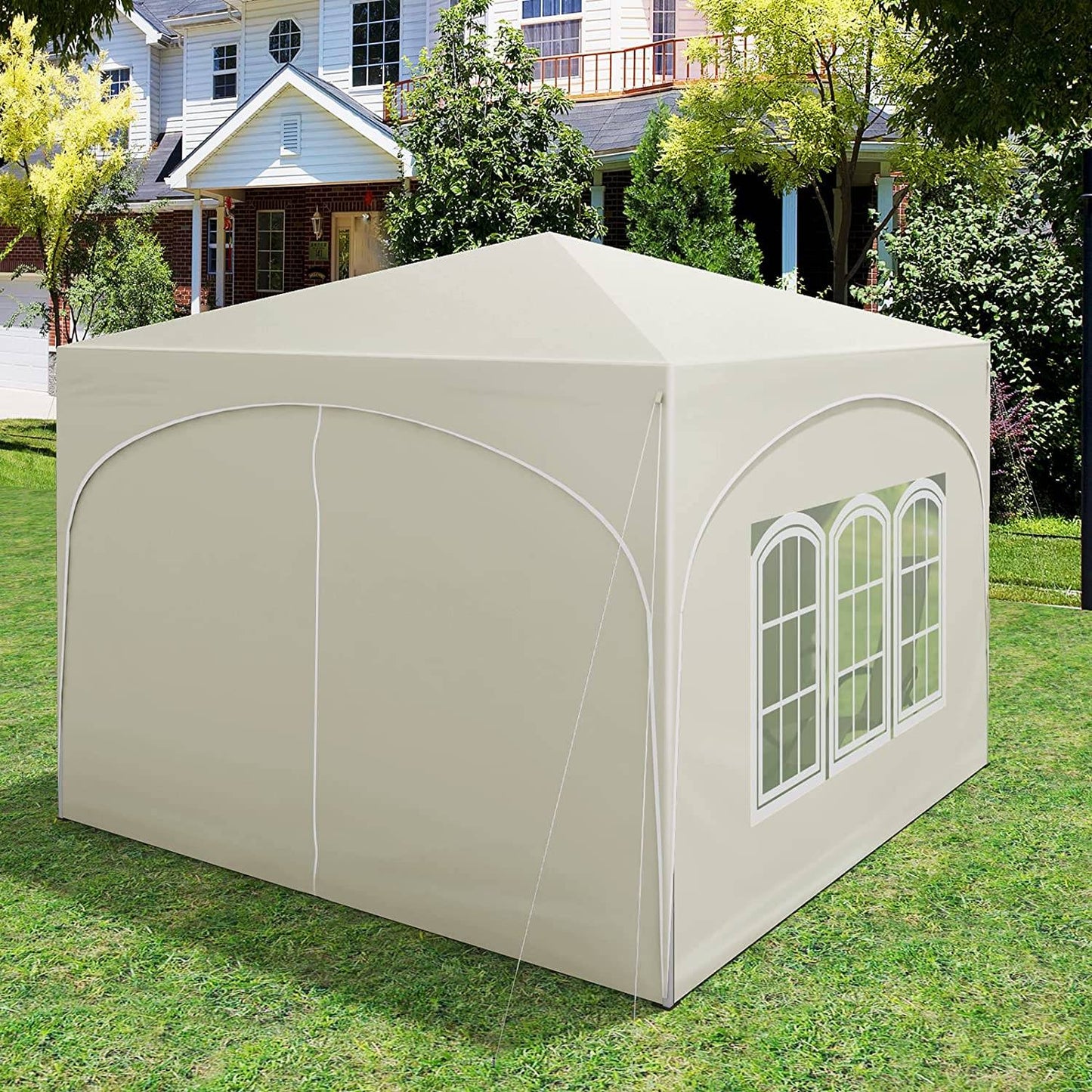 Woltu Pavillon pliable 3x3 m - Beige - Hydrofuge UV50+ - Hauteur réglable - Avec côtés et sac de transport