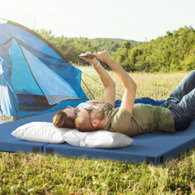 Matelas de camping côtier - avec mousse à mémoire de forme et dessous antidérapant - 188 x 78 x 6,5 cm - Gris