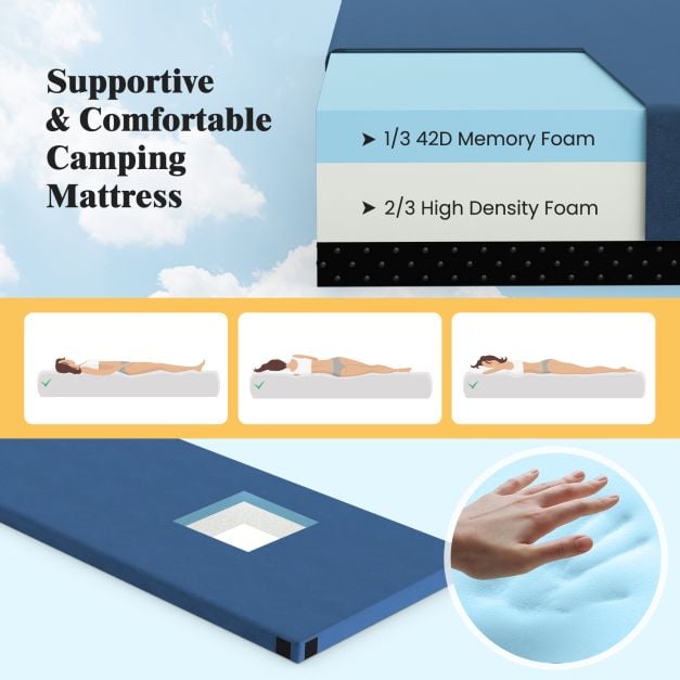 Matelas de camping côtier - avec mousse à mémoire de forme et dessous antidérapant - 188 x 78 x 6,5 cm - Gris