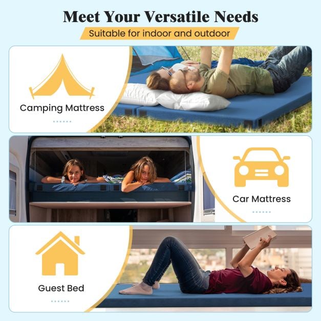 Matelas de camping côtier - avec mousse à mémoire de forme et dessous antidérapant - 188 x 78 x 6,5 cm - Gris