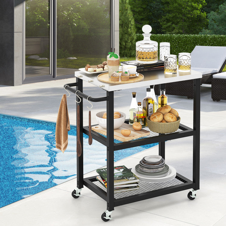 Coast Serving Trolley Outdoor - 3 couches - Sur roues - Acier inoxydable - Max. 75 kg - 73 x 41 x 81 cm - Noir/Argent
