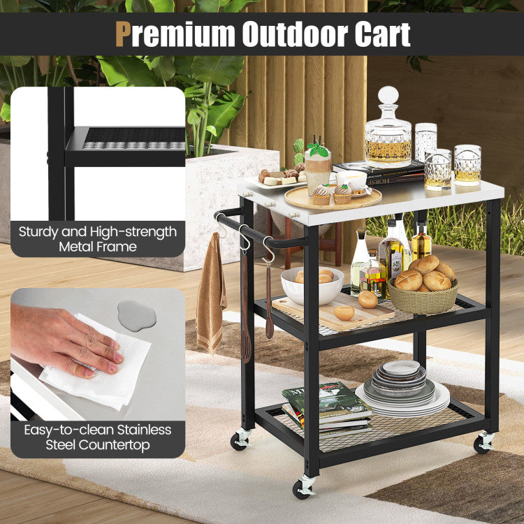 Coast Serving Trolley Outdoor - 3 couches - Sur roues - Acier inoxydable - Max. 75 kg - 73 x 41 x 81 cm - Noir/Argent