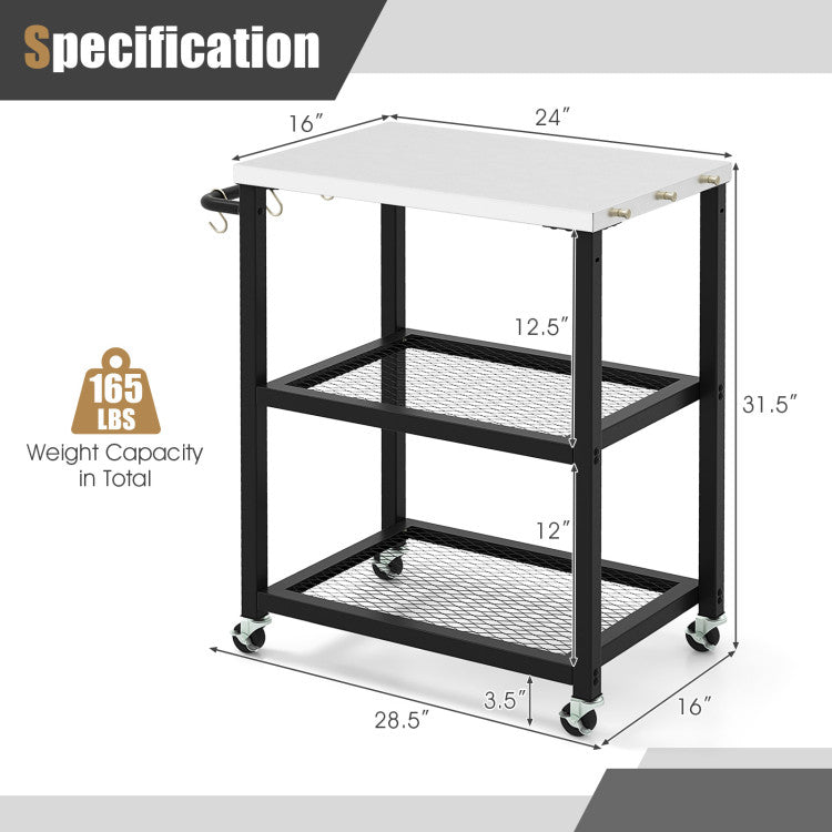 Coast Serving Trolley Outdoor - 3 couches - Sur roues - Acier inoxydable - Max. 75 kg - 73 x 41 x 81 cm - Noir/Argent
