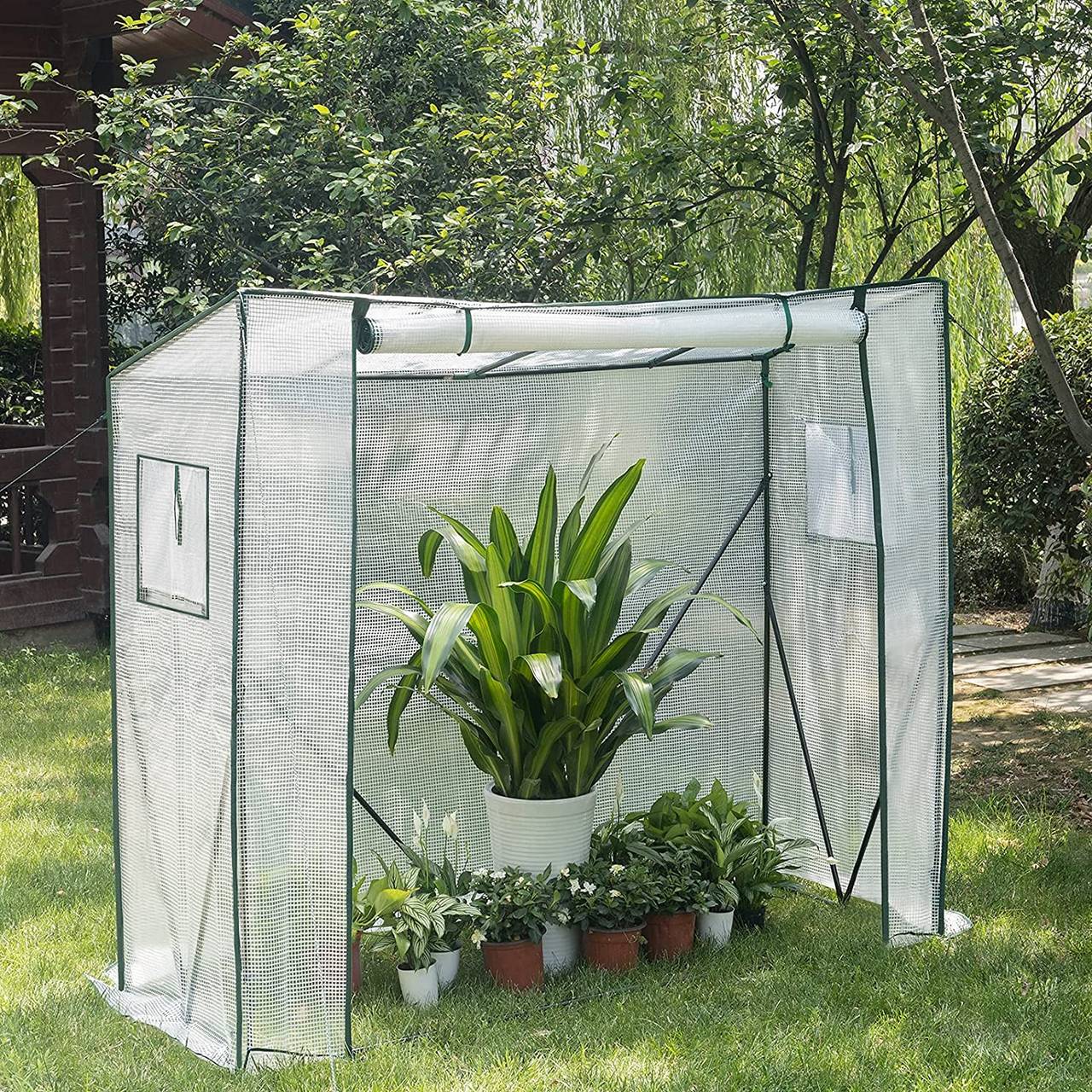 Woltu Foil Greenhouse White/Green - Serre PE semi-transparente - 200 x 77 x 146/169 cm